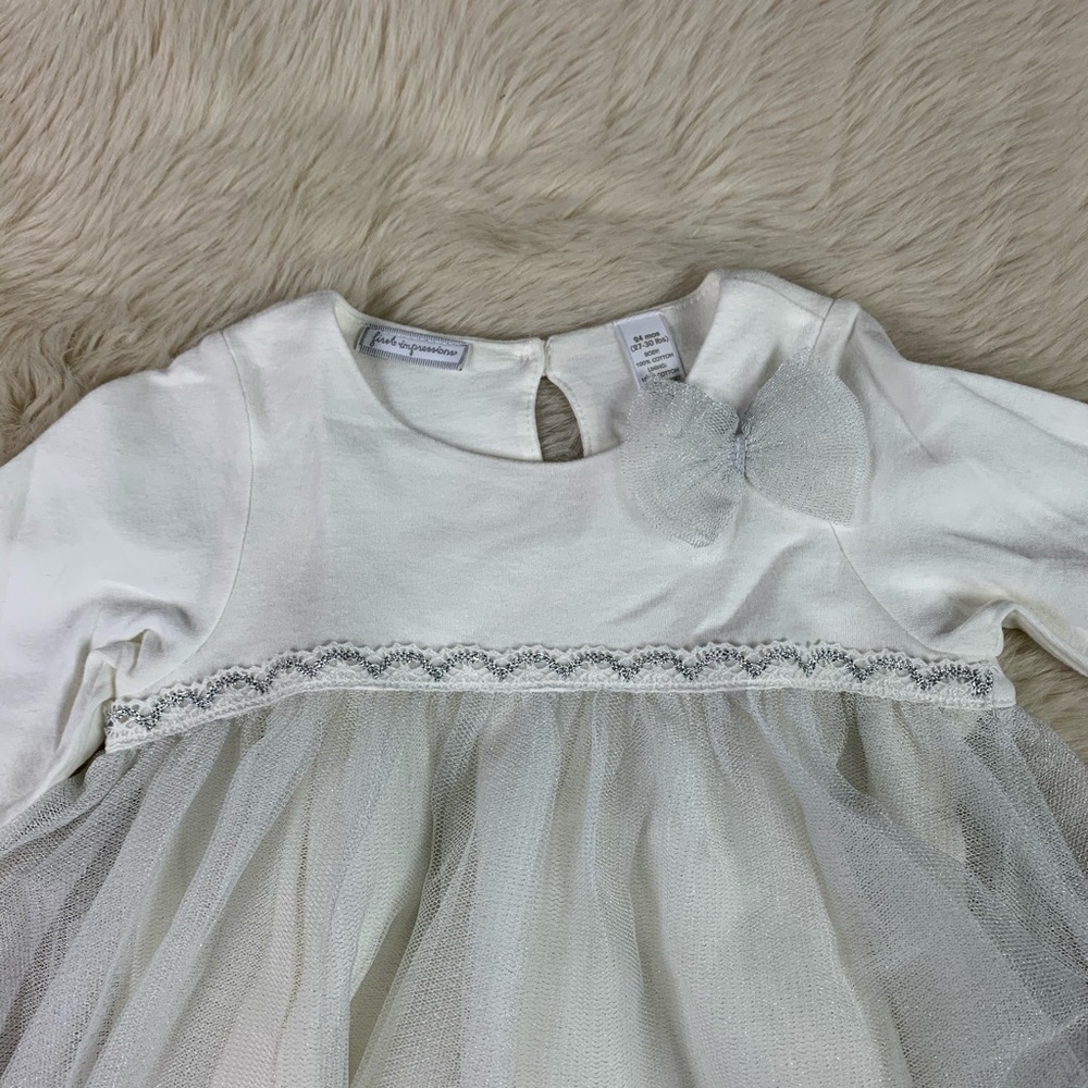 First Impressions White Dress w/ Silver detail 24m